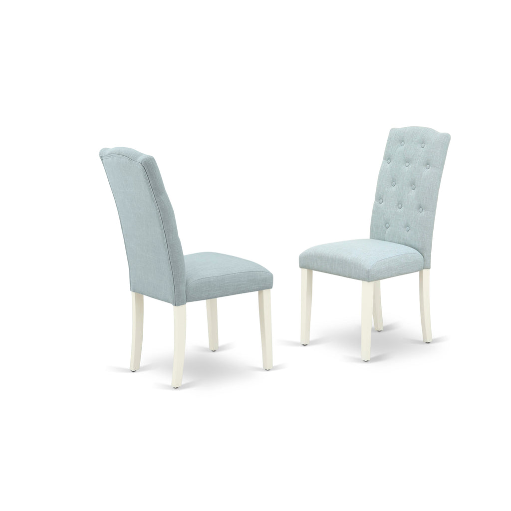 East West Furniture X027CE215-9 9 Piece Dining Table Set Includes a Rectangle Dining Room Table with X-Legs and 8 Baby Blue Linen Fabric Upholstered Parson Chairs