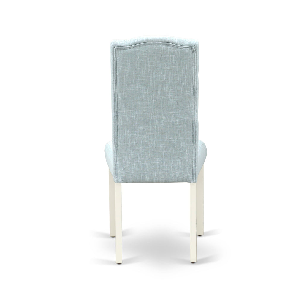 East West Furniture V027CE215-5 5 Piece Dining Room Furniture Set Includes a Rectangle Dining Table with V-Legs and 4 Baby Blue Linen Fabric Upholstered Chairs