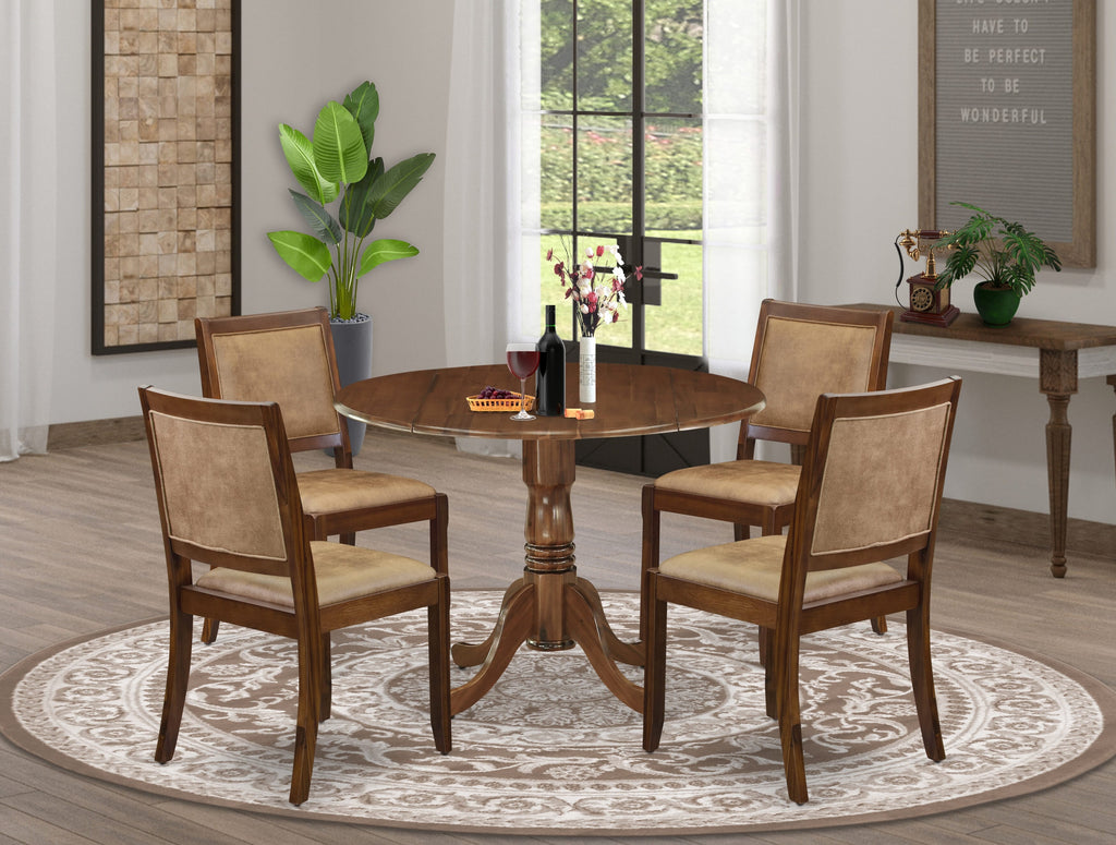 East West Furniture DLX23-BLK-30 -3 Piece Dining Set Includes a Round Kitchen Table with Black Tabletop and 2 Stackable Faux Leather Chairs, Black