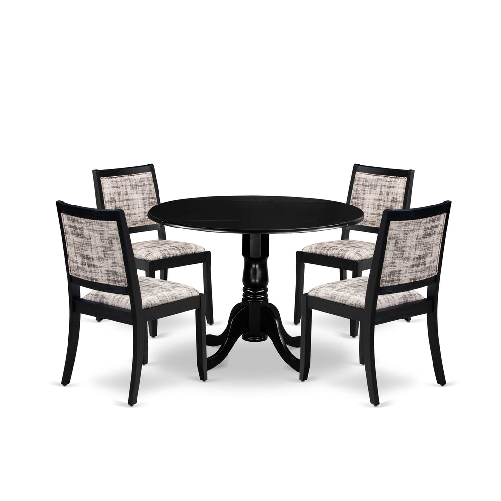 East West Furniture DLX25-BLK-30 -5 Piece Dining Set Includes a Round Kitchen Table with Black Tabletop and 4 Stackable Faux Leather Chairs, Black