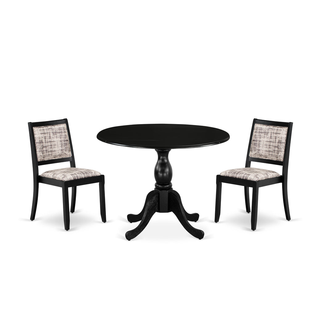 East West Furniture DSX23-BLK-30-3 Piece Dining Set Includes a Round Kitchen Table with Black Tabletop & 2 Stackable Faux Leather Chairs, Black