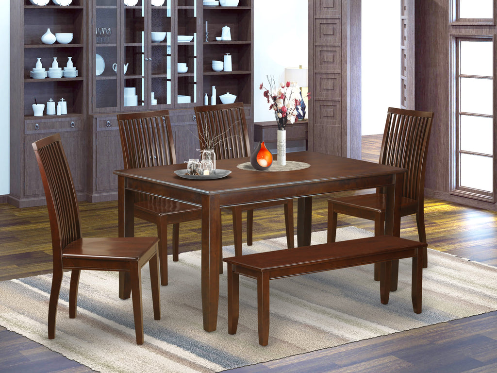 East West Furniture DUIP6-MAH-W 6 Piece Dining Table Set Contains a Rectangle Kitchen Table and 4 Dining Room Chairs with a Bench, 36x60 Inch, Mahogany