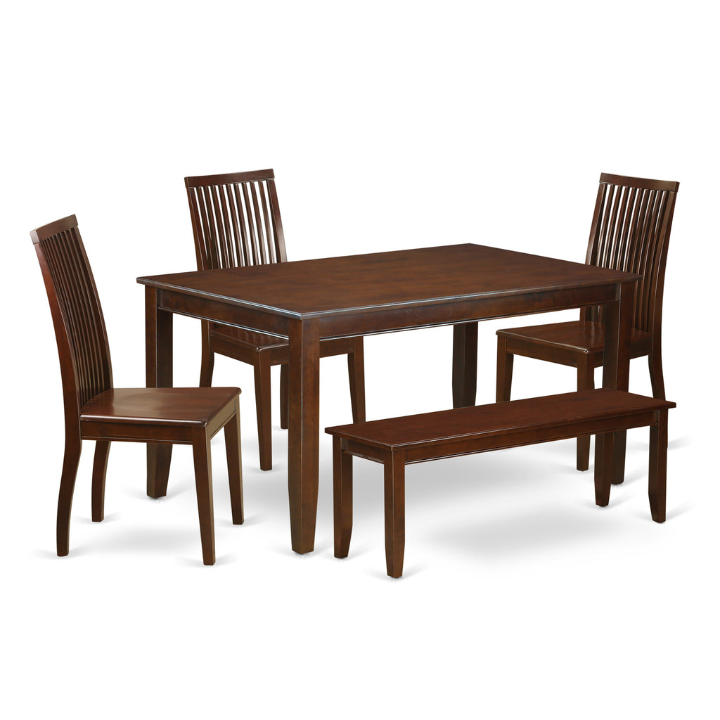 East West Furniture DUIP6-MAH-W 6 Piece Dining Table Set Contains a Rectangle Kitchen Table and 4 Dining Room Chairs with a Bench, 36x60 Inch, Mahogany