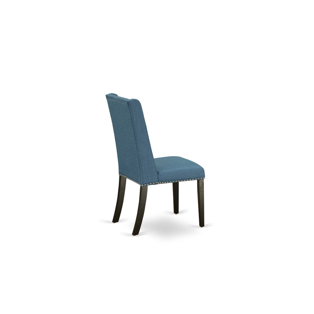 East West Furniture V627FL121-7 7 Piece Kitchen Table & Chairs Set Consist of a Rectangle Dining Room Table with V-Legs and 6 Blue Linen Fabric Parsons Chairs