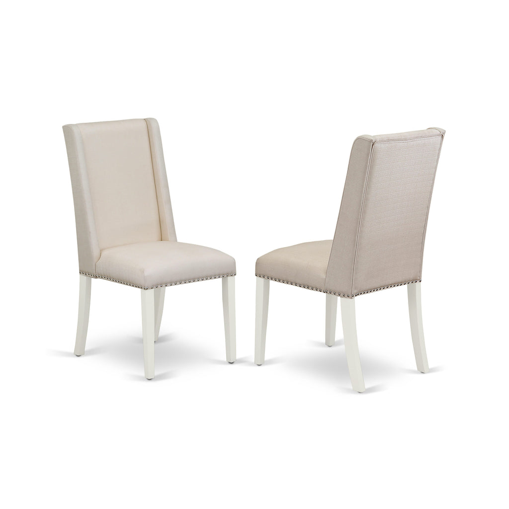 East West Furniture X026FL201-7 7 Piece Kitchen Table & Chairs Set Consist of a Rectangle Dining Room Table with X-Legs and 6 Cream Linen Fabric Upholstered Chairs