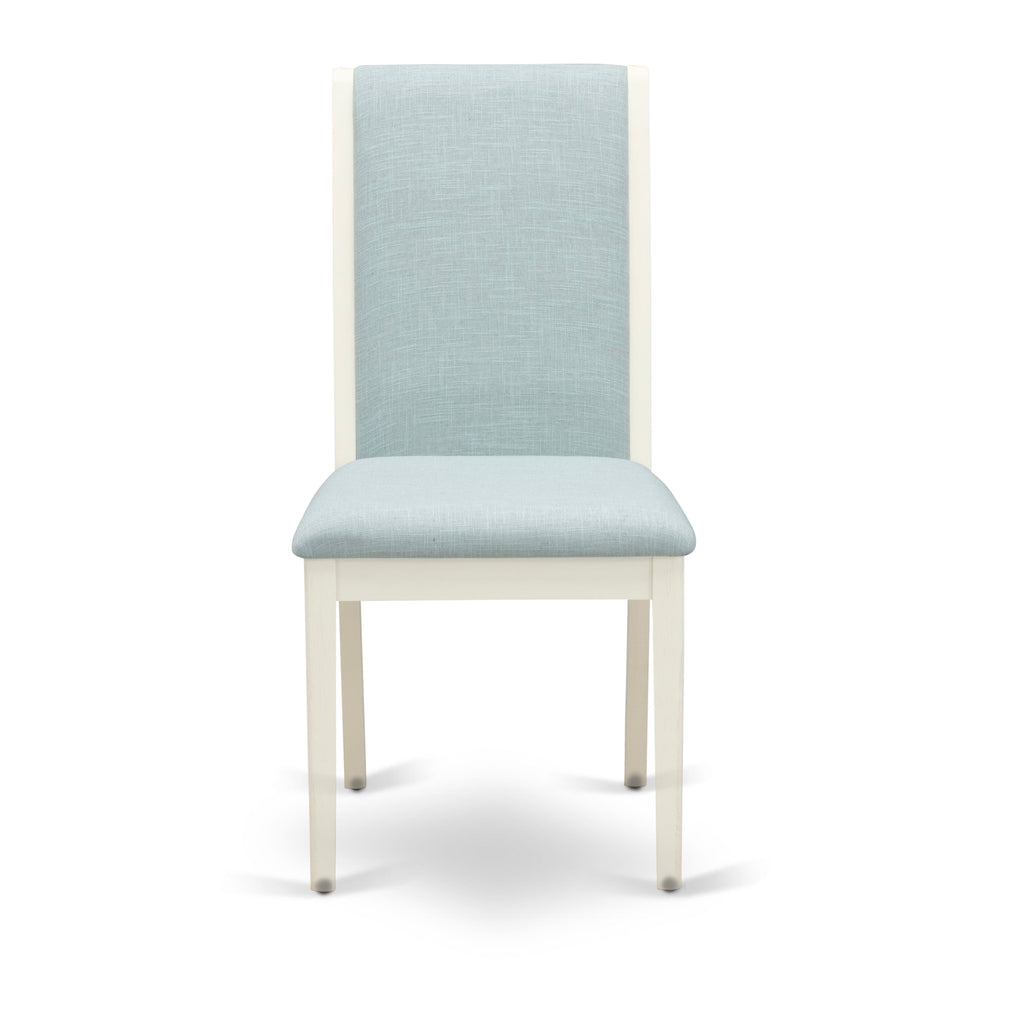 East West Furniture V027LA015-9 9 Piece Dining Set Includes a Rectangle Dining Room Table with V-Legs and 8 Baby Blue Linen Fabric Upholstered Parson Chairs