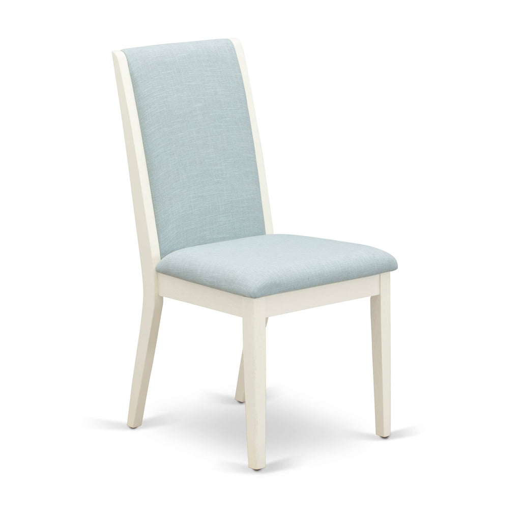 East West Furniture V027LA015-9 9 Piece Dining Set Includes a Rectangle Dining Room Table with V-Legs and 8 Baby Blue Linen Fabric Upholstered Parson Chairs