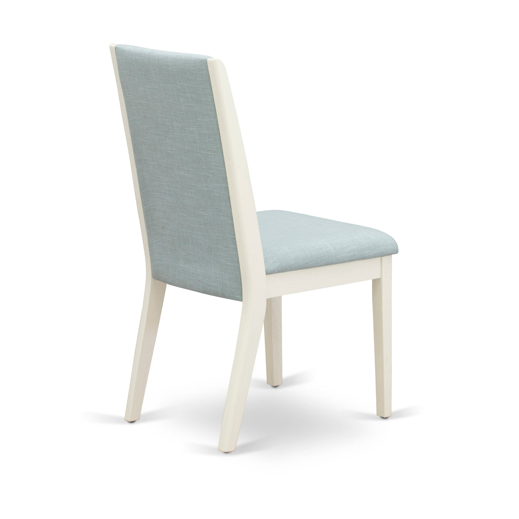 East West Furniture X027LA015-7 7 Piece Dining Room Furniture Set Consist of a Rectangle Dining Table with X-Legs and 6 Baby Blue Linen Fabric Parsons Chairs