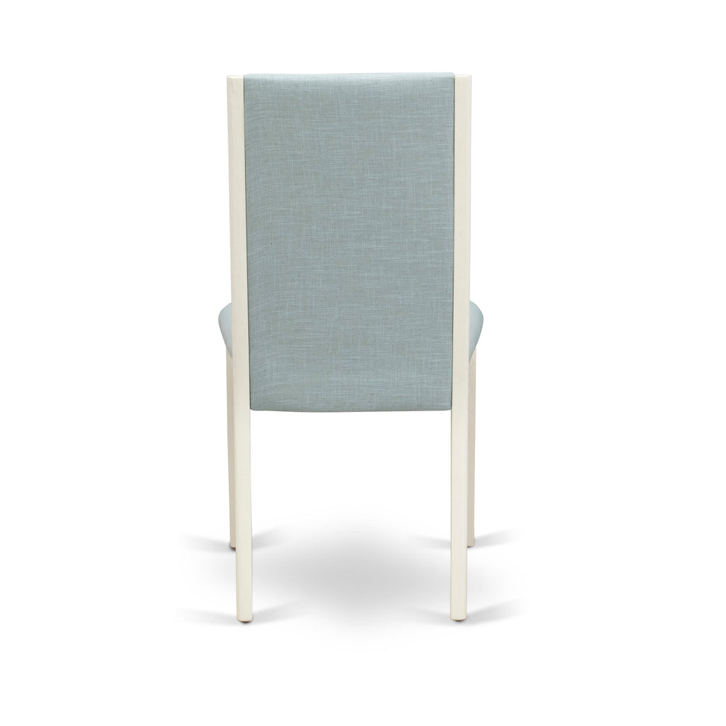 East West Furniture V027LA015-7 7 Piece Dining Table Set Consist of a Rectangle Dining Room Table with V-Legs and 6 Baby Blue Linen Fabric Parsons Chairs