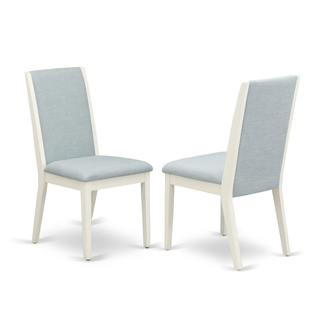 East West Furniture X027LA015-5 5 Piece Dining Room Furniture Set Includes a Rectangle Dining Table with X-Legs and 4 Baby Blue Linen Fabric Upholstered Chairs