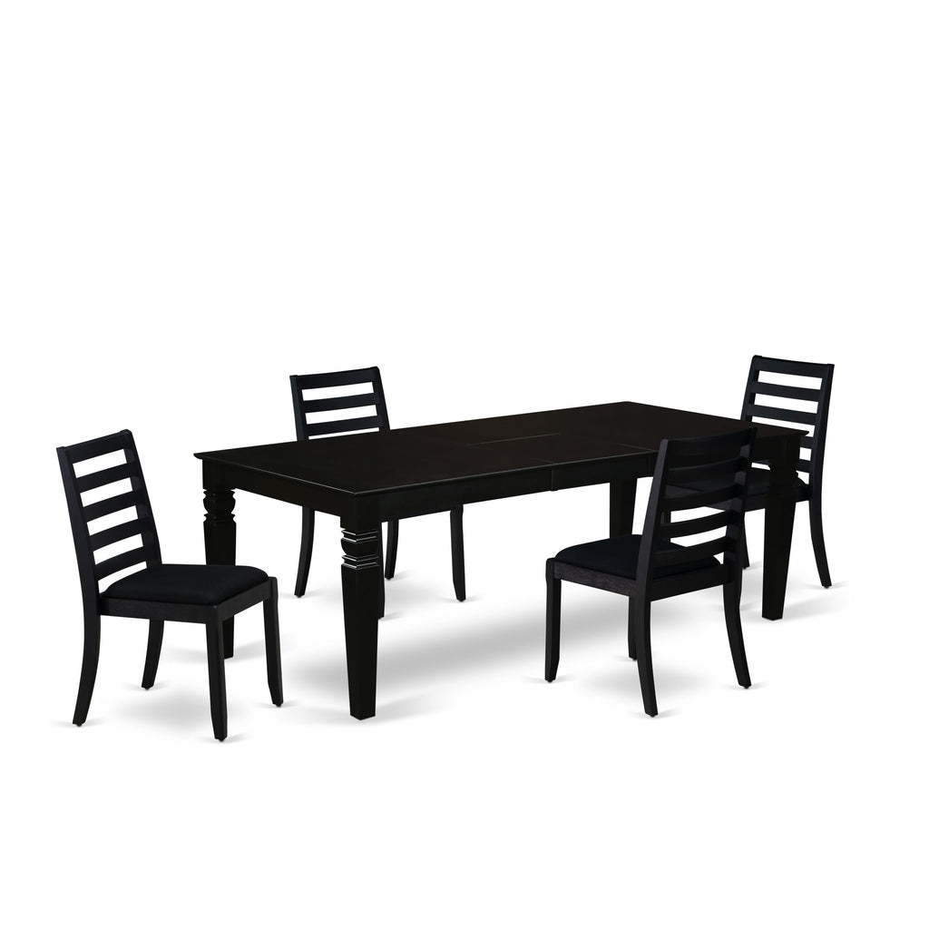 East West Furniture LGX15-BLK-24 -5 Piece Dining Set Includes a Rectangular Kitchen Table with Black Tabletop and 4 Stackable Linen Fabric Chairs, Black