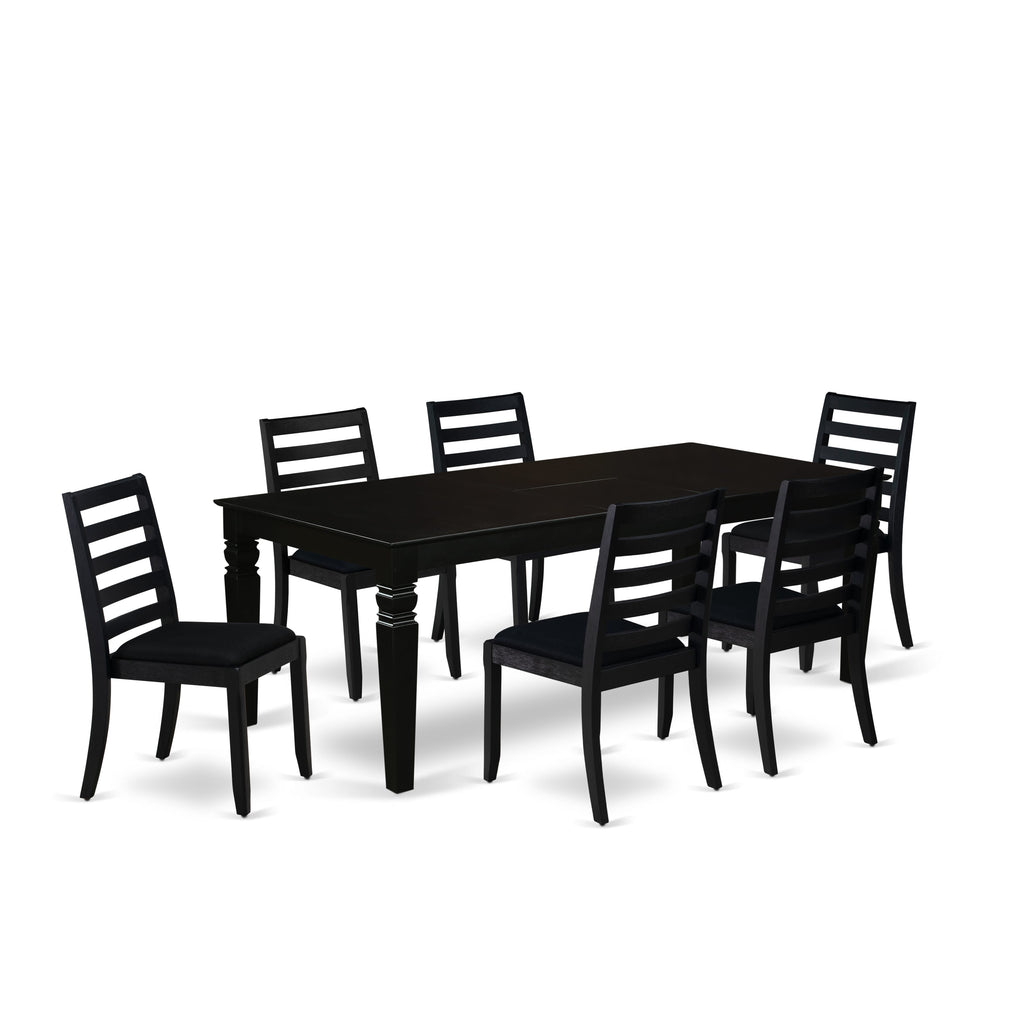 East West Furniture LGX17-BLK-24 -7 Piece Dining Set Includes a Rectangular Kitchen Table with Black Tabletop and 6 Stackable Linen Fabric Chairs, Black