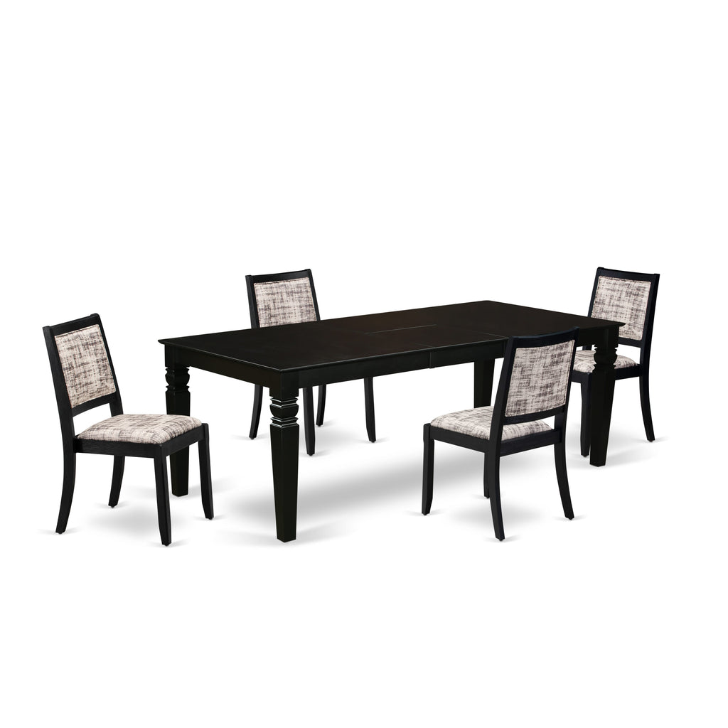 East West Furniture LGX25-BLK-30 -5 Piece Dining Set Includes a Rectangular Kitchen Table with Black Tabletop and 4 Stackable Faux Leather Chairs, Black