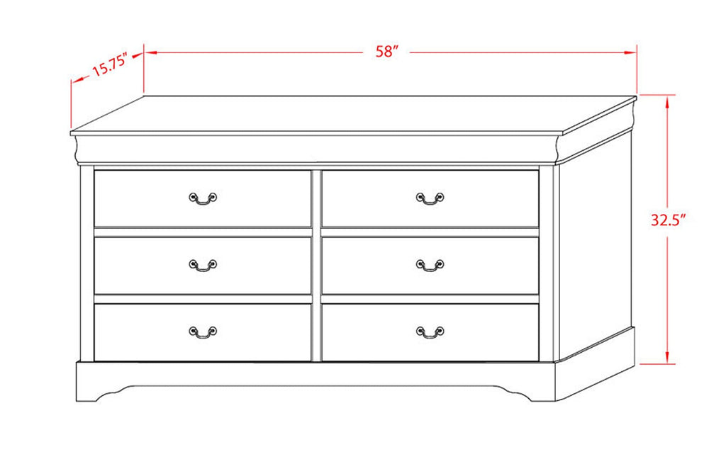 East West Furniture Louis Philippe Dresser and Mirror in Phillip Metallic Gold Finish