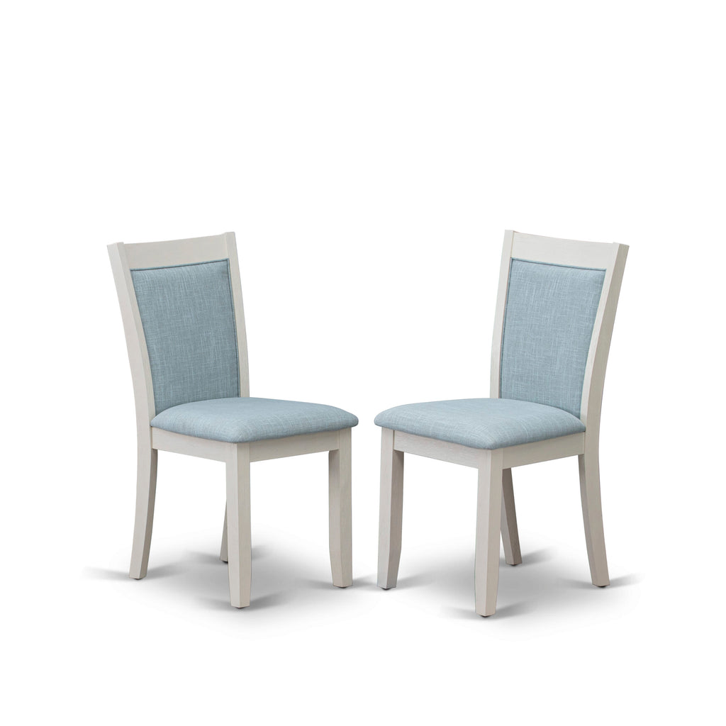 East West Furniture V026MZ015-6 6 Piece Dining Set Contains a Rectangle Dining Room Table with V-Legs and 4 Baby Blue Linen Fabric Parson Chairs with a Bench