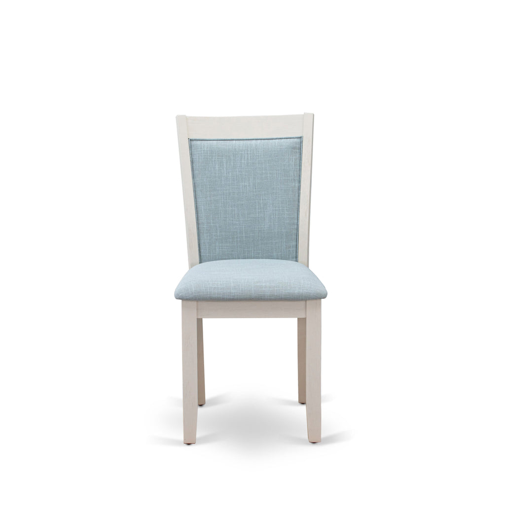 East West Furniture V026MZ015-6 6 Piece Dining Set Contains a Rectangle Dining Room Table with V-Legs and 4 Baby Blue Linen Fabric Parson Chairs with a Bench