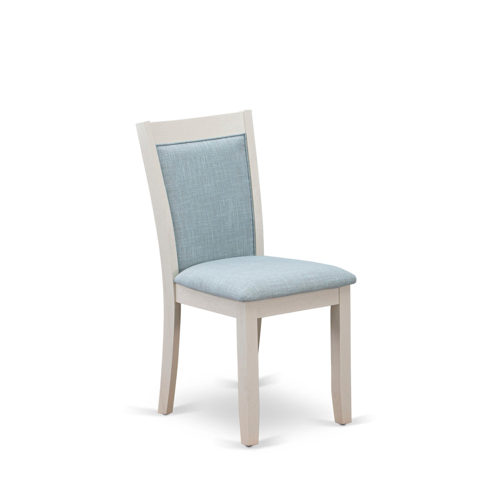 East West Furniture X027MZ015-7 7 Piece Dining Set Consist of a Rectangle Dining Room Table with X-Legs and 6 Baby Blue Linen Fabric Upholstered Parson Chairs