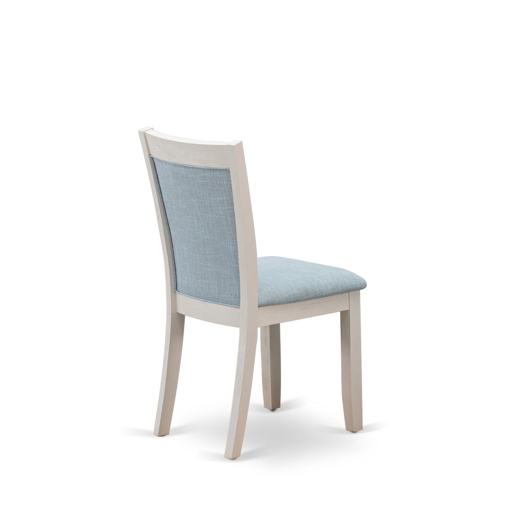 East West Furniture X027MZ015-7 7 Piece Dining Set Consist of a Rectangle Dining Room Table with X-Legs and 6 Baby Blue Linen Fabric Upholstered Parson Chairs