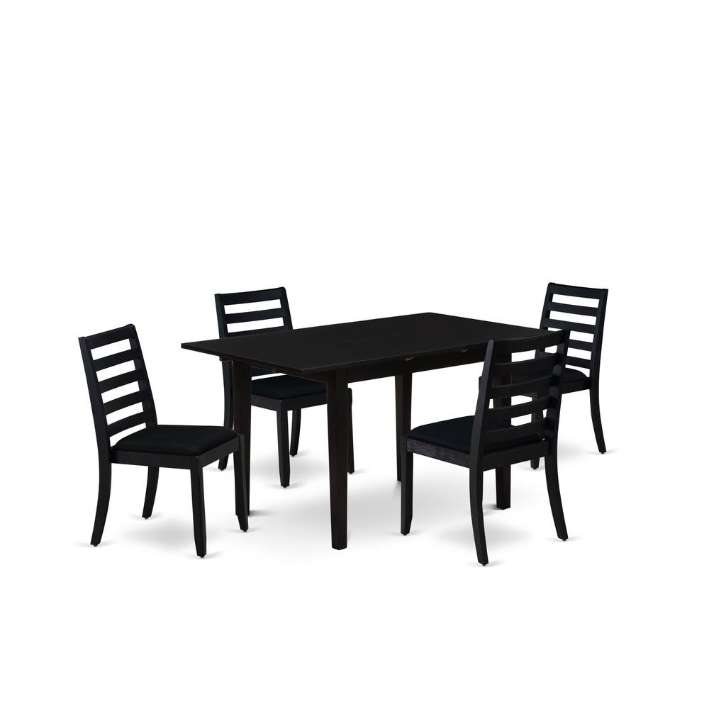 East West Furniture NFX15-BLK-24 -5 Piece Dining Set Includes a Rectangle Kitchen Table with Black Tabletop and 4 Stackable Linen Fabric Chairs, Black