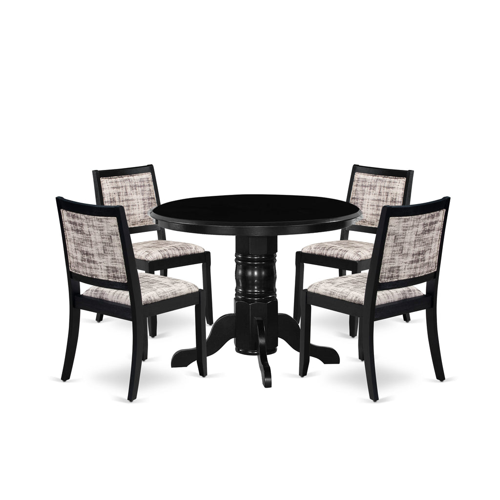 East West Furniture SHX25-BLK-30 -5 Piece Dining Set Includes a Round Kitchen Table with Black Tabletop & 4 Stackable Faux Leather Chairs, Black