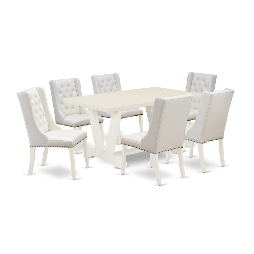 East West Furniture V026FO244-7 7 Piece Dinette Set Consist of a Rectangle Dining Room Table with V-Legs and 6 Light grey Faux Leather Parson Dining Chairs