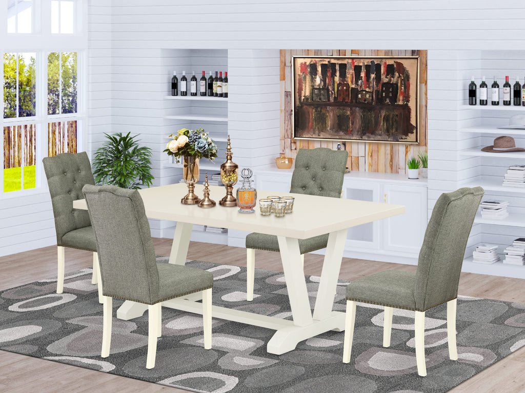 East West Furniture V027EL207-5 5 Piece Kitchen Table Set for 4 Includes a Rectangle Dining Table with V-Legs and 4 Gray Linen Fabric Parson Dining Room Chairs