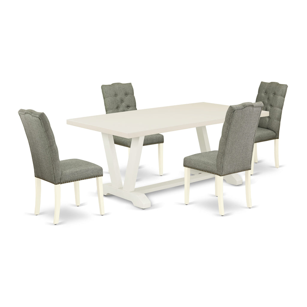 East West Furniture V027EL207-5 5 Piece Kitchen Table Set for 4 Includes a Rectangle Dining Table with V-Legs and 4 Gray Linen Fabric Parson Dining Room Chairs