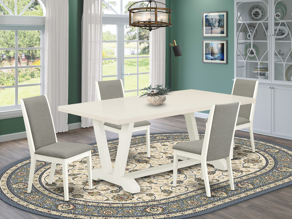 East West Furniture V027LA206-5 5 Piece Kitchen Table & Chairs Set Includes a Rectangle Dining Room Table with V-Legs and 4 Shitake Linen Fabric Parsons Chairs