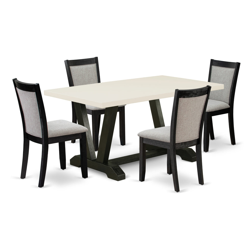 East West Furniture V626MZ606-5 5 Piece Dining Room Furniture Set Includes a Rectangle Dining Table with V-Legs and 4 Shitake Linen Fabric Parsons Chairs