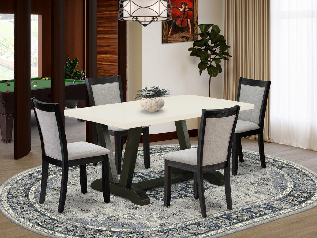 East West Furniture V626MZ606-5 5 Piece Dining Room Furniture Set Includes a Rectangle Dining Table with V-Legs and 4 Shitake Linen Fabric Parsons Chairs