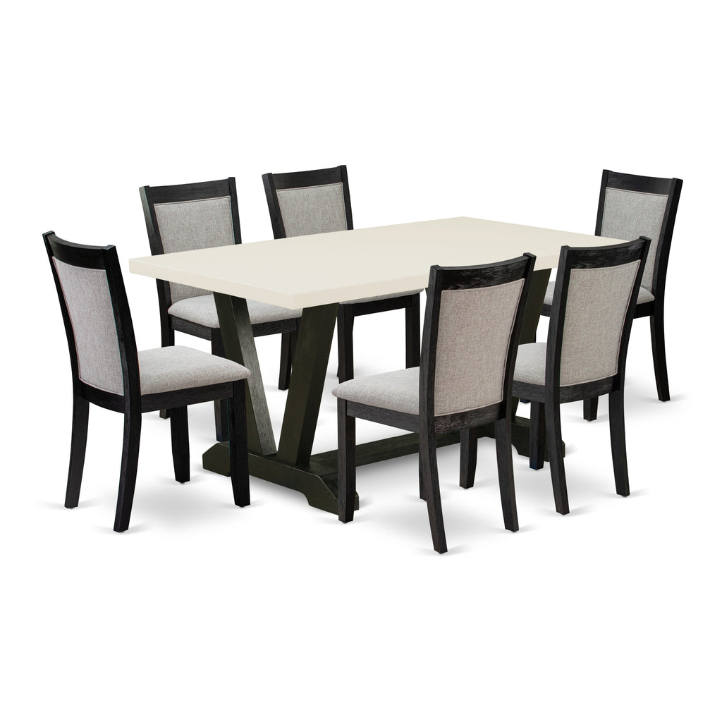 East West Furniture V626MZ606-7 7 Piece Kitchen Table & Chairs Set Consist of a Rectangle Dining Room Table with V-Legs and 6 Shitake Linen Fabric Parson Chairs