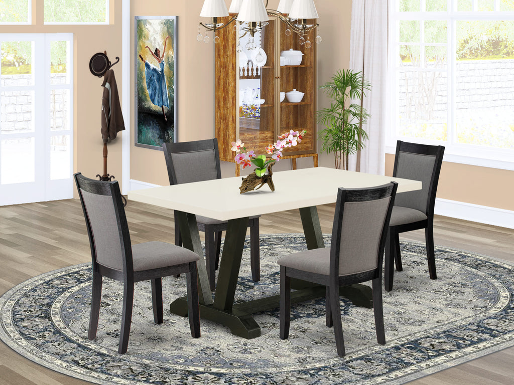 East West Furniture V626MZ650-5 5 Piece Dining Set Includes a Rectangle Dining Room Table with V-Legs and 4 Dark Gotham Grey Linen Fabric Parsons Chairs