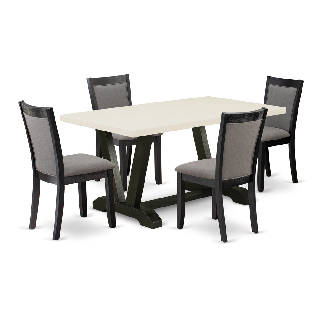 East West Furniture V626MZ650-5 5 Piece Dining Set Includes a Rectangle Dining Room Table with V-Legs and 4 Dark Gotham Grey Linen Fabric Parsons Chairs