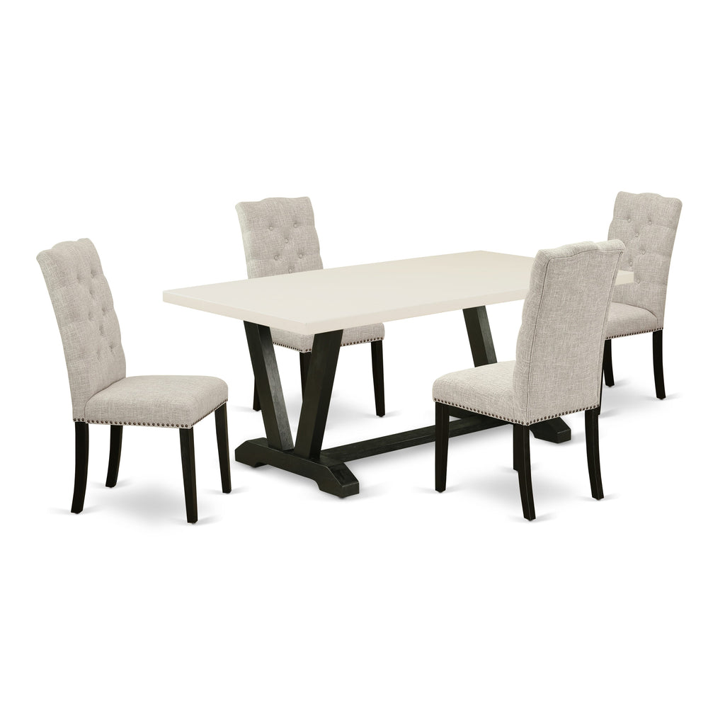 East West Furniture V627EL635-5 5 Piece Dining Table Set for 4 Includes a Rectangle Kitchen Table with V-Legs and 4 Doeskin Linen Fabric Parson Dining Chairs