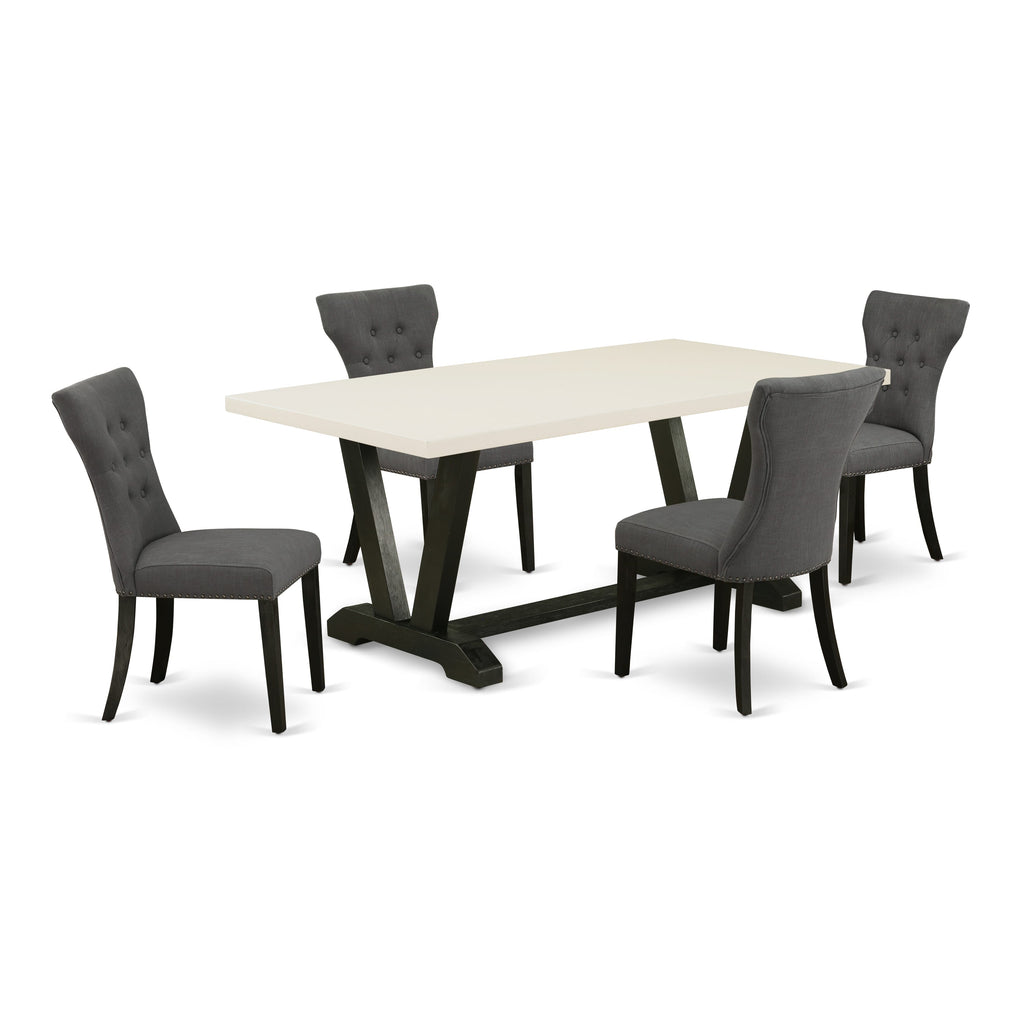 East West Furniture V627GA650-5 5 Piece Dining Room Table Set Includes a Rectangle Kitchen Table with V-Legs and 4 Dark Gotham Linen Fabric Parson Dining Chairs