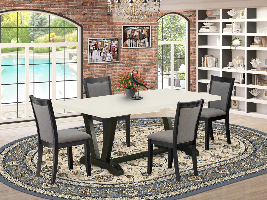 East West Furniture V627MZ650-5 5 Piece Dining Room Table Set Includes a Rectangle Kitchen Table with V-Legs and 4 Dark Gotham Grey Linen Fabric Parsons Chairs