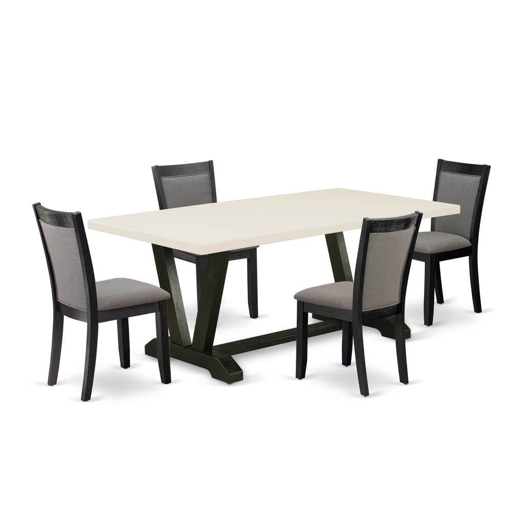 East West Furniture V627MZ650-5 5 Piece Dining Room Table Set Includes a Rectangle Kitchen Table with V-Legs and 4 Dark Gotham Grey Linen Fabric Parsons Chairs