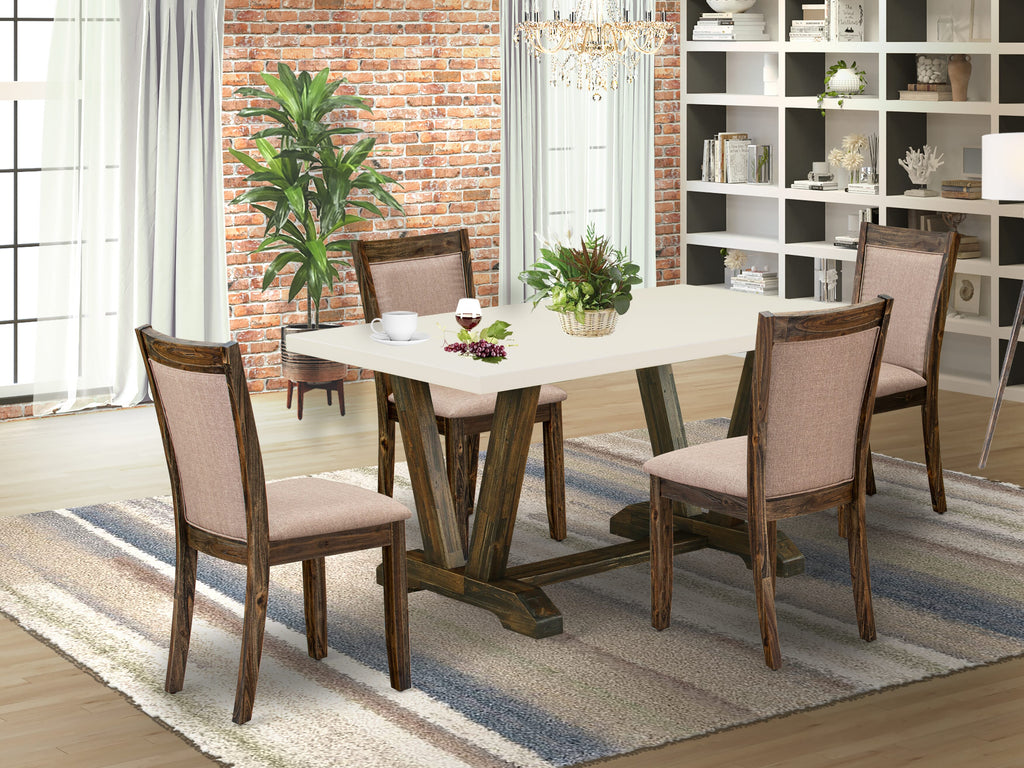 East West Furniture V726MZ716-5 5 Piece Dinette Set for 4 Includes a Rectangle Dining Table with V-Legs and 4 Dark Khaki Linen Fabric Parson Dining Room Chairs