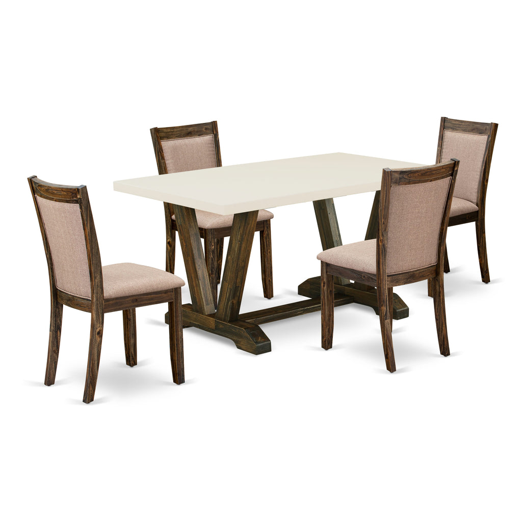 East West Furniture V726MZ716-5 5 Piece Dinette Set for 4 Includes a Rectangle Dining Table with V-Legs and 4 Dark Khaki Linen Fabric Parson Dining Room Chairs