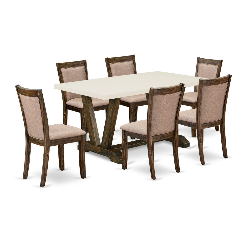 East West Furniture V726MZ716-7 7 Piece Dining Table Set Consist of a Rectangle Dining Room Table with V-Legs and 6 Dark Khaki Linen Fabric Upholstered Chairs