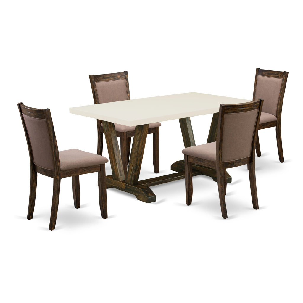 East West Furniture V726MZ748-5 5 Piece Dining Room Furniture Set Includes a Rectangle Dining Table with V-Legs and 4 Coffee Linen Fabric Upholstered Chairs