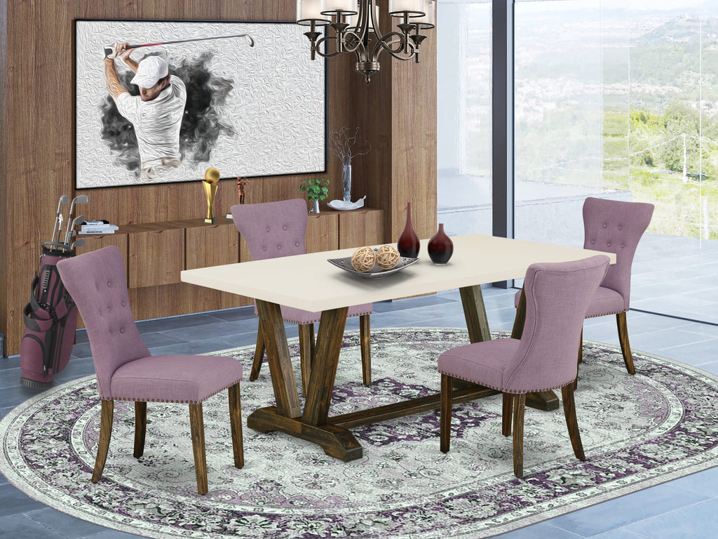 East West Furniture V727GA740-5 5 Piece Kitchen Table & Chairs Set Includes a Rectangle Dining Room Table with V-Legs and 4 Dahlia Linen Fabric Parsons Chairs