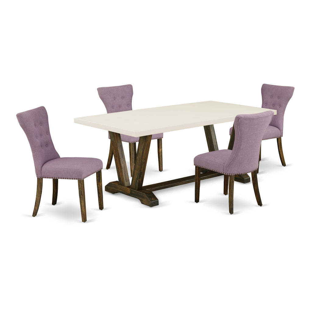 East West Furniture V727GA740-5 5 Piece Kitchen Table & Chairs Set Includes a Rectangle Dining Room Table with V-Legs and 4 Dahlia Linen Fabric Parsons Chairs