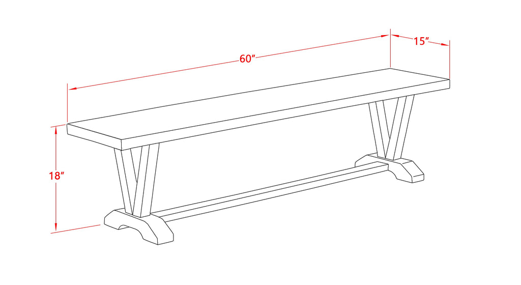 East West Furniture V026MZ001-6 6 Piece Dining Table Set Contains a Rectangle Table with V-Legs and 4 Cream Linen Fabric Upholstered Chairs with a Bench