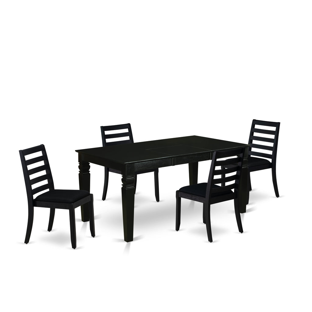 East West Furniture WEX15-BLK-24 -5 Piece Dining Set Includes a Rectangular Kitchen Table with Black Tabletop and 4 Stackable Linen Fabric Chairs, Black