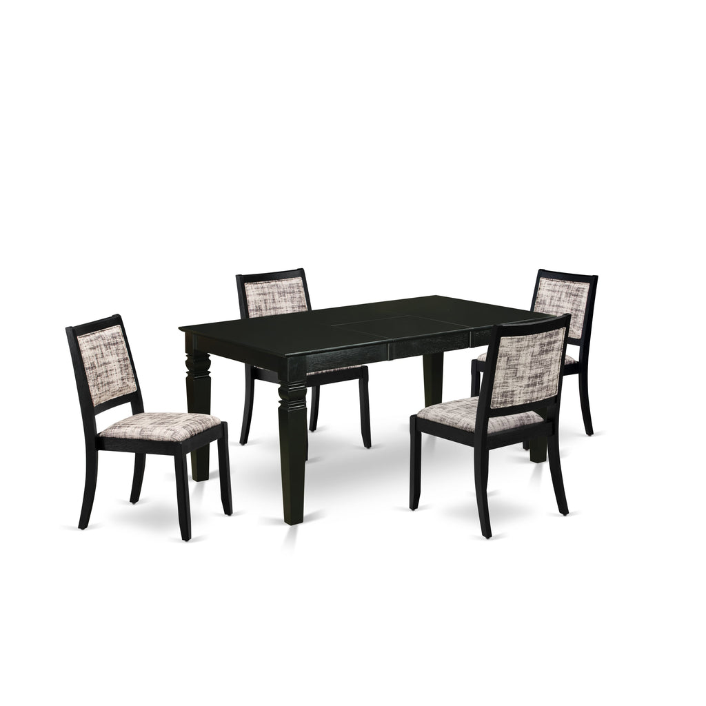 East West Furniture WEX25-BLK-30 -5 Piece Dining Set Includes a Rectangular Kitchen Table with Black Tabletop and 4 Stackable Faux Leather Chairs, Black