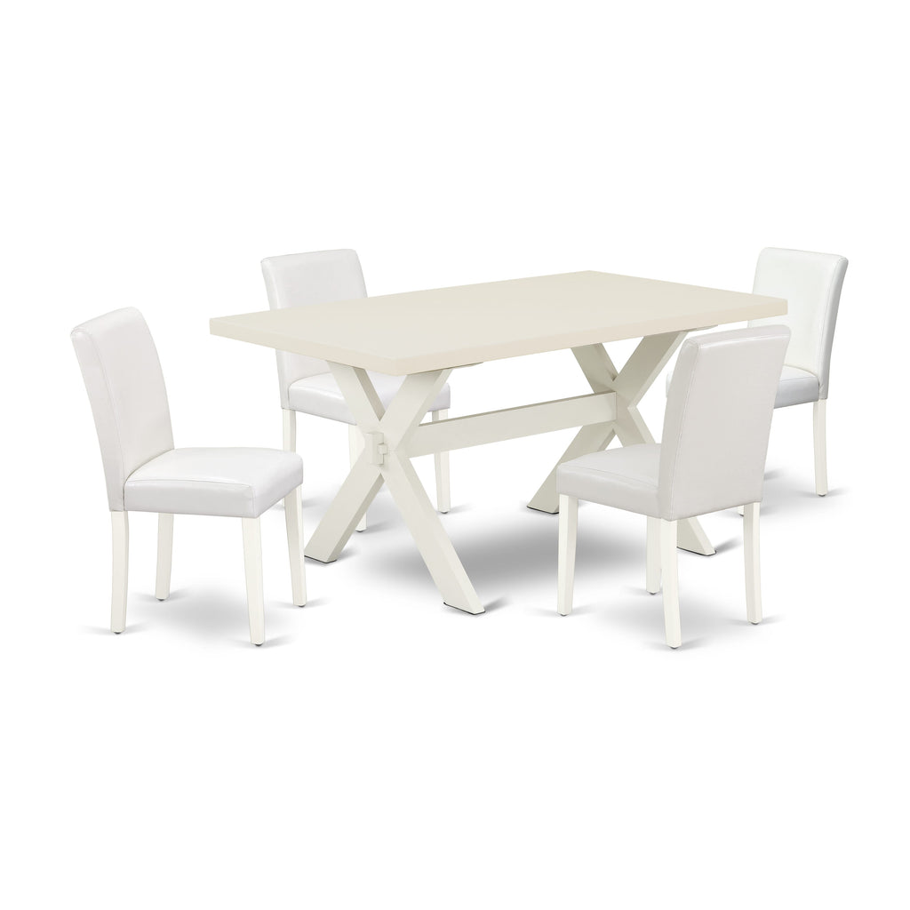 East West Furniture X026AB264-5 5 Piece Dining Set Includes a Rectangle Dining Room Table with X-Legs and 4 White Faux Leather Upholstered Parson Chairs