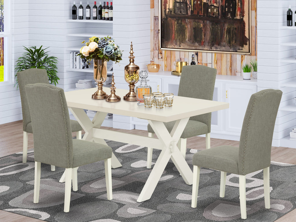 East West Furniture X026EN206-5 5 Piece Dinette Set Includes a Rectangle Dining Table with X-Legs and 4 Dark Shitake Linen Fabric Parson Dining Room Chairs