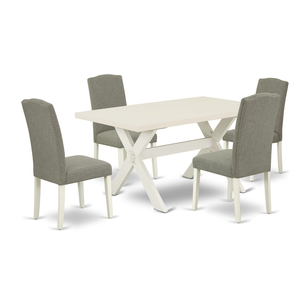 East West Furniture X026EN206-5 5 Piece Dinette Set Includes a Rectangle Dining Table with X-Legs and 4 Dark Shitake Linen Fabric Parson Dining Room Chairs