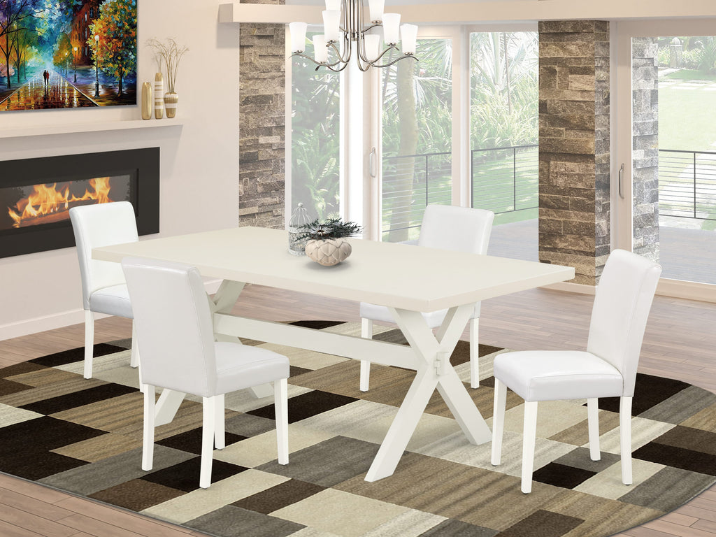 East West Furniture X027AB264-5 5 Piece Dining Table Set Includes a Rectangle Dining Room Table with X-Legs and 4 White Faux Leather Parsons Chairs